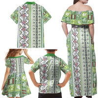 Hawaii Makahiki Turtle Family Matching Off Shoulder Maxi Dress and Hawaiian Shirt Green Tapa Pattern LT05 - Polynesian Pride