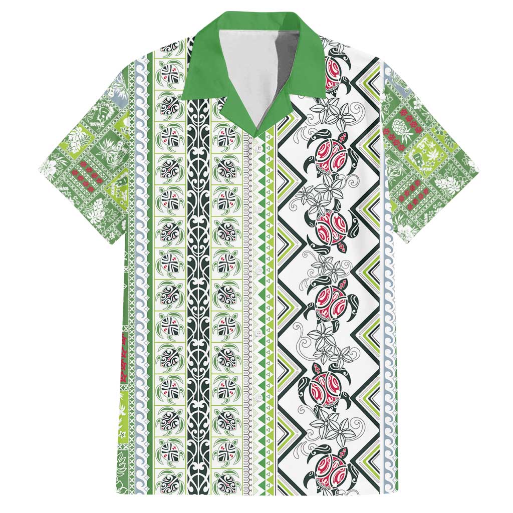 Hawaii Makahiki Turtle Family Matching Off Shoulder Maxi Dress and Hawaiian Shirt Green Tapa Pattern LT05 Dad's Shirt - Short Sleeve Green - Polynesian Pride