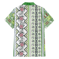 Hawaii Makahiki Turtle Family Matching Off Shoulder Short Dress and Hawaiian Shirt Green Tapa Pattern LT05 - Polynesian Pride