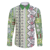 Hawaii Makahiki Turtle Family Matching Short Sleeve Bodycon Dress and Hawaiian Shirt Green Tapa Pattern LT05 Dad's Shirt - Long Sleeve Green - Polynesian Pride