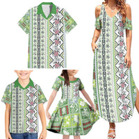 Hawaii Makahiki Turtle Family Matching Summer Maxi Dress and Hawaiian Shirt Green Tapa Pattern LT05 - Polynesian Pride