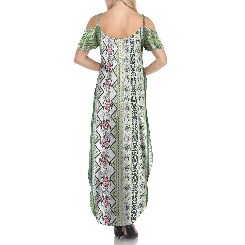 Hawaii Makahiki Turtle Family Matching Summer Maxi Dress and Hawaiian Shirt Green Tapa Pattern LT05 - Polynesian Pride