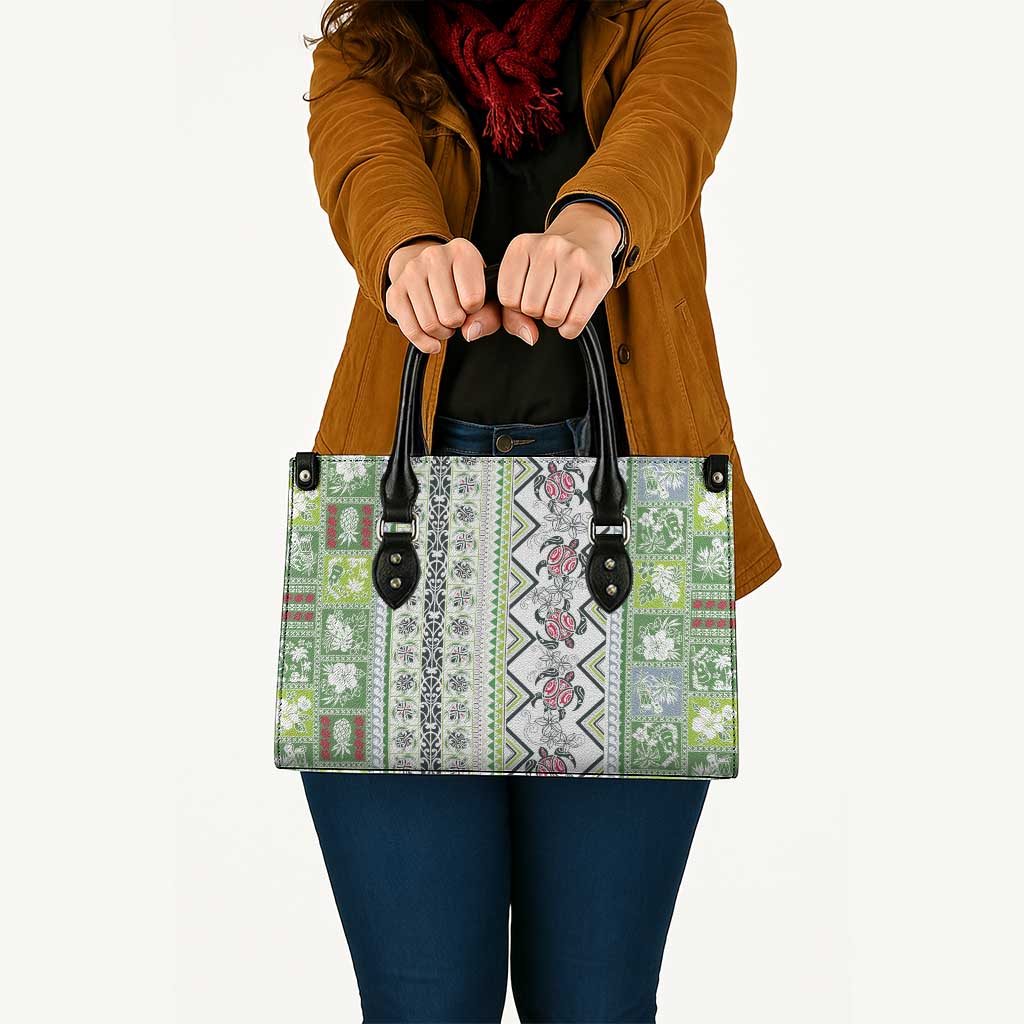 Hawaii Makahiki Turtle Leather Bag Green Tapa Pattern - Polynesian Pride