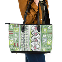 Hawaii Makahiki Turtle Leather Tote Bag Green Tapa Pattern - Polynesian Pride