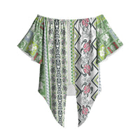 Hawaii Makahiki Turtle Off Shoulder Wrap Waist Top Green Tapa Pattern LT05 Green - Polynesian Pride