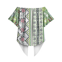 Hawaii Makahiki Turtle Off Shoulder Wrap Waist Top Green Tapa Pattern LT05 - Polynesian Pride