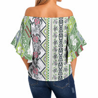 Hawaii Makahiki Turtle Off Shoulder Wrap Waist Top Green Tapa Pattern LT05 - Polynesian Pride