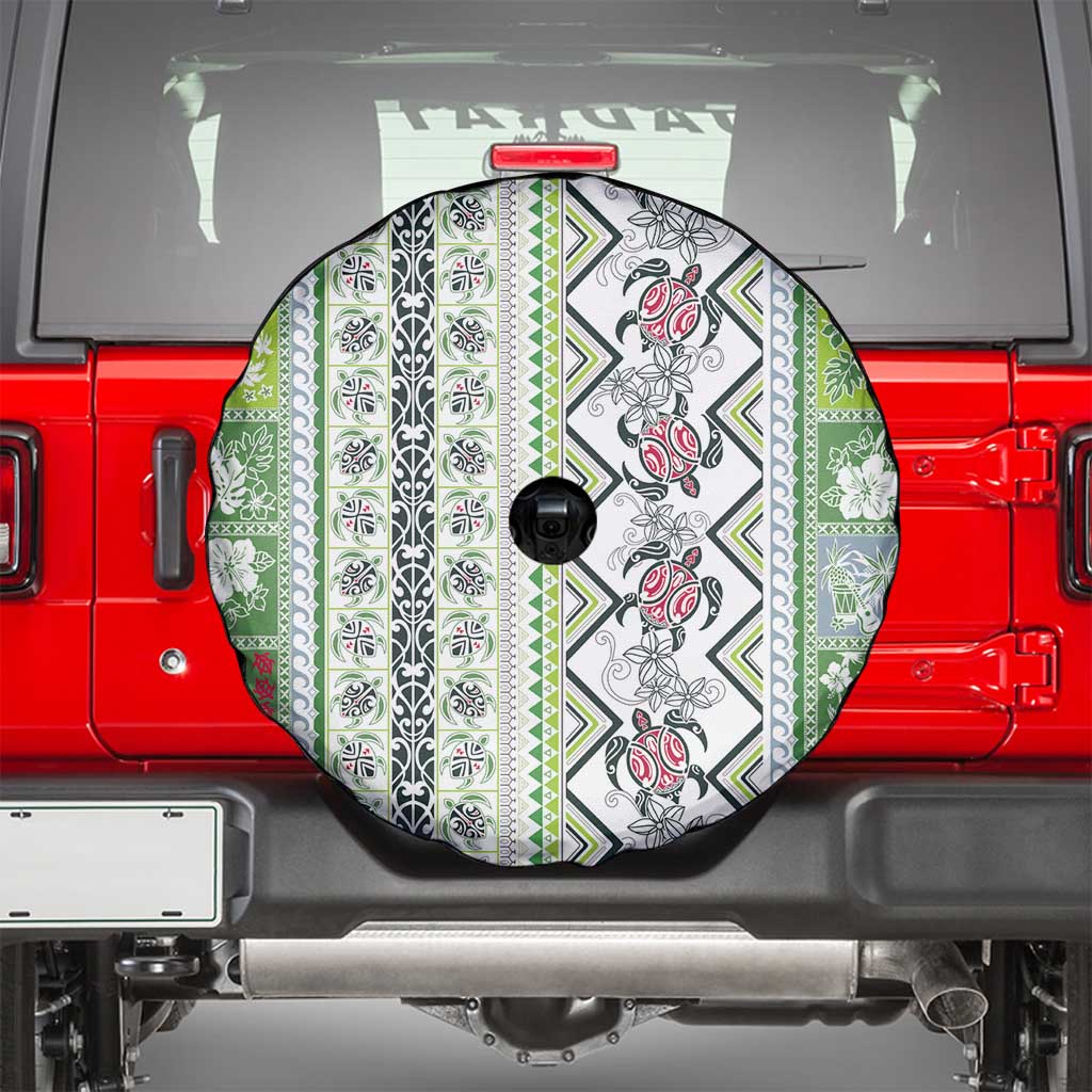 Hawaii Makahiki Turtle Spare Tire Cover Green Tapa Pattern - Polynesian Pride