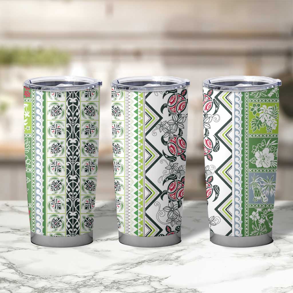 Hawaii Makahiki Turtle Tumbler Cup Green Tapa Pattern - Polynesian Pride