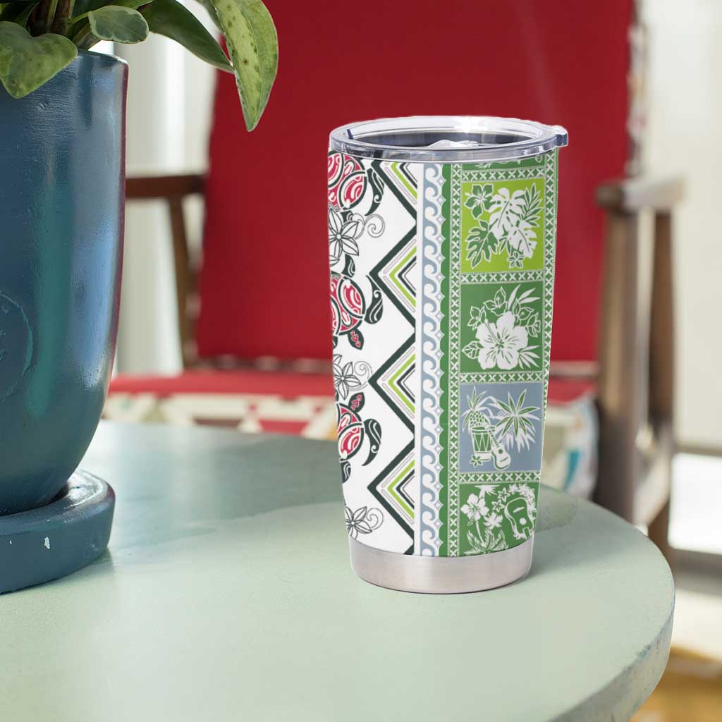 Hawaii Makahiki Turtle Tumbler Cup Green Tapa Pattern - Polynesian Pride