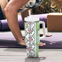 Hawaii Makahiki Turtle Tumbler With Handle Green Tapa Pattern - Polynesian Pride