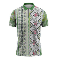 Hawaii Makahiki Turtle Zipper Polo Shirt Green Tapa Pattern - Polynesian Pride