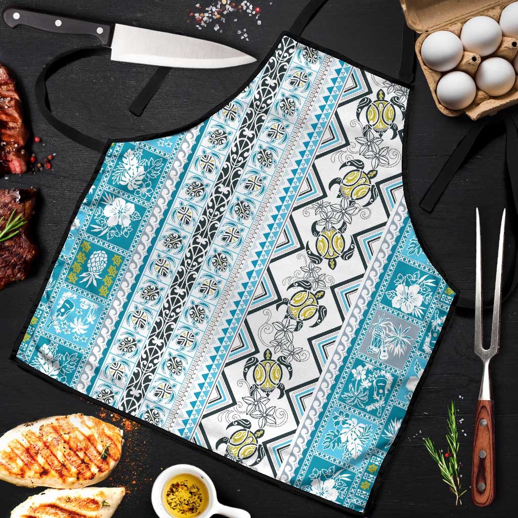 Hawaii Makahiki Turtle Apron Blue Tapa Pattern - Polynesian Pride