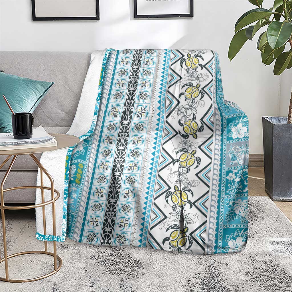 Hawaii Makahiki Turtle Blanket Blue Tapa Pattern - Polynesian Pride