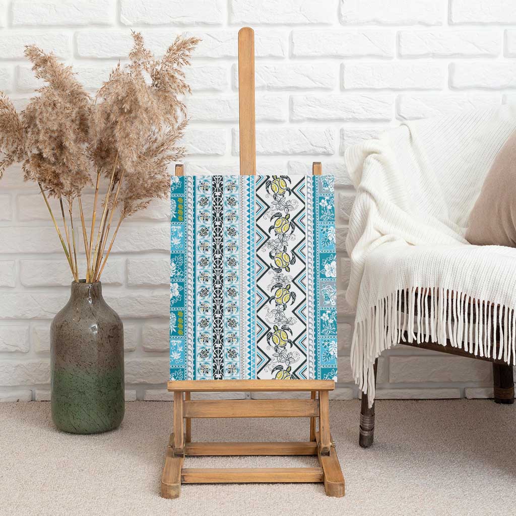 Hawaii Makahiki Turtle Canvas Wall Art Blue Tapa Pattern - Polynesian Pride