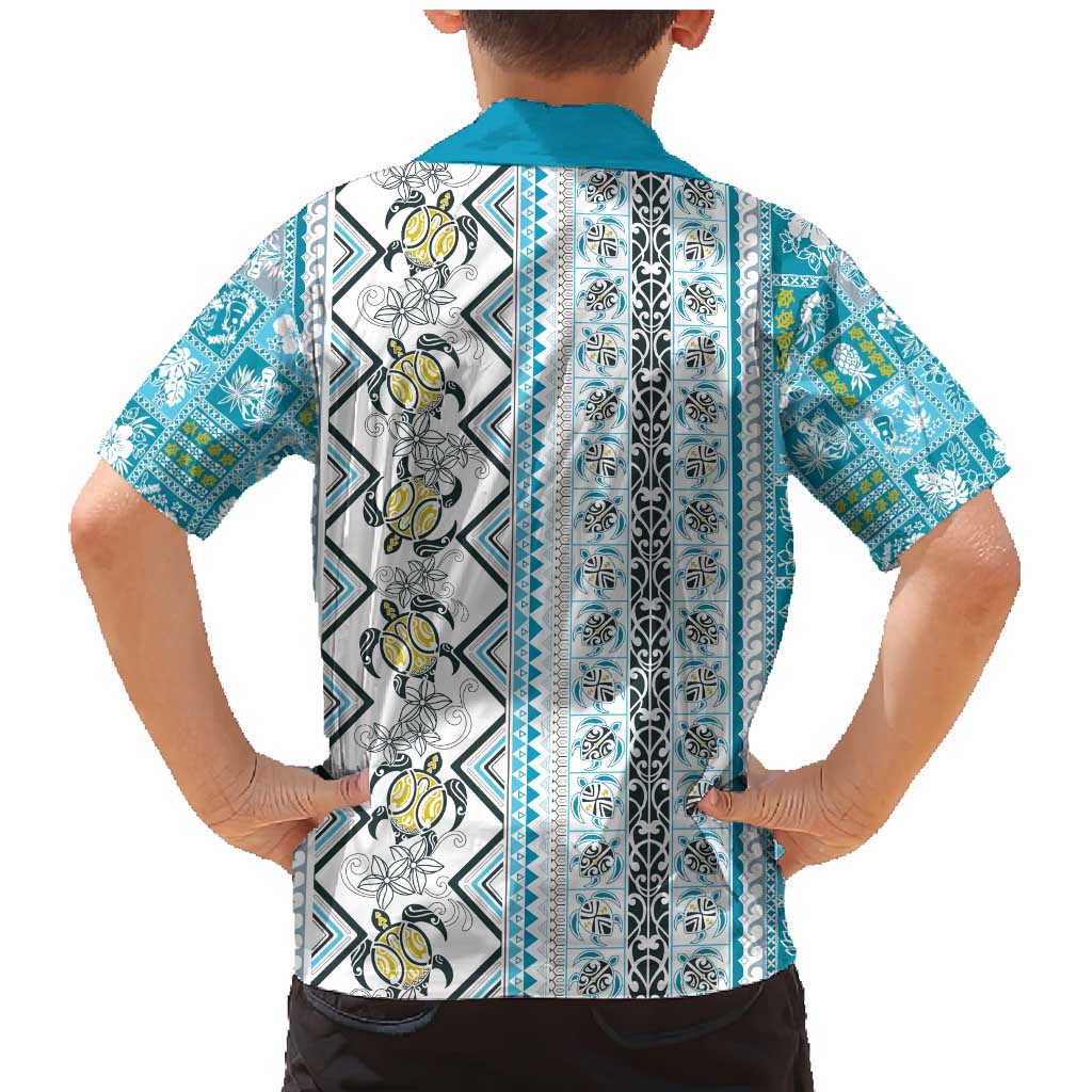 Hawaii Makahiki Turtle Family Matching Mermaid Dress and Hawaiian Shirt Blue Tapa Pattern LT05 - Polynesian Pride