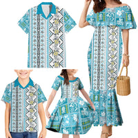 Hawaii Makahiki Turtle Family Matching Mermaid Dress and Hawaiian Shirt Blue Tapa Pattern LT05 - Polynesian Pride