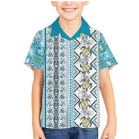 Hawaii Makahiki Turtle Family Matching Mermaid Dress and Hawaiian Shirt Blue Tapa Pattern LT05 Son's Shirt Blue - Polynesian Pride
