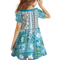 Hawaii Makahiki Turtle Family Matching Off The Shoulder Long Sleeve Dress and Hawaiian Shirt Blue Tapa Pattern LT05 - Polynesian Pride