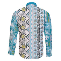 Hawaii Makahiki Turtle Family Matching Off Shoulder Short Dress and Hawaiian Shirt Blue Tapa Pattern - Polynesian Pride