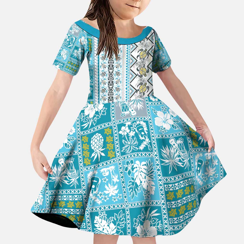 Hawaii Makahiki Turtle Family Matching Puletasi and Hawaiian Shirt Blue Tapa Pattern - Polynesian Pride