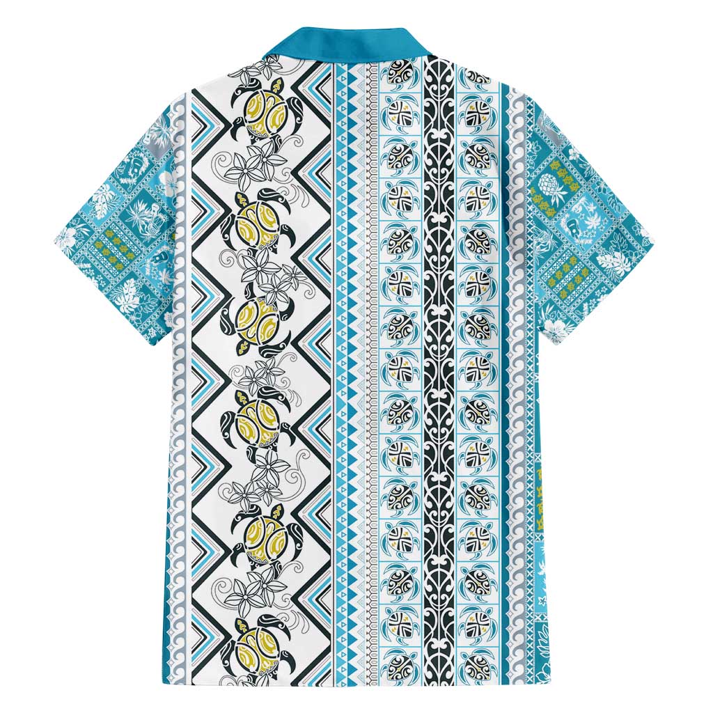 Hawaii Makahiki Turtle Family Matching Puletasi and Hawaiian Shirt Blue Tapa Pattern - Polynesian Pride
