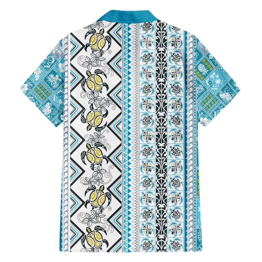 Hawaii Makahiki Turtle Family Matching Short Sleeve Bodycon Dress and Hawaiian Shirt Blue Tapa Pattern LT05 - Polynesian Pride