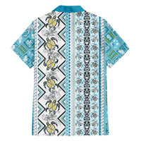 Hawaii Makahiki Turtle Family Matching Short Sleeve Bodycon Dress and Hawaiian Shirt Blue Tapa Pattern LT05 - Polynesian Pride
