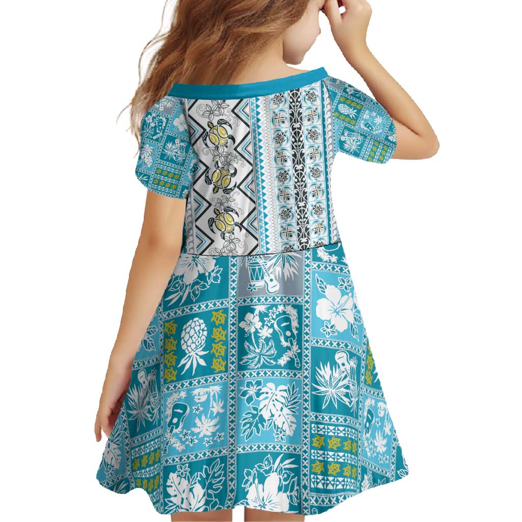 Hawaii Makahiki Turtle Family Matching Tank Maxi Dress and Hawaiian Shirt Blue Tapa Pattern LT05 - Polynesian Pride