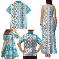 Hawaii Makahiki Turtle Family Matching Tank Maxi Dress and Hawaiian Shirt Blue Tapa Pattern LT05 - Polynesian Pride