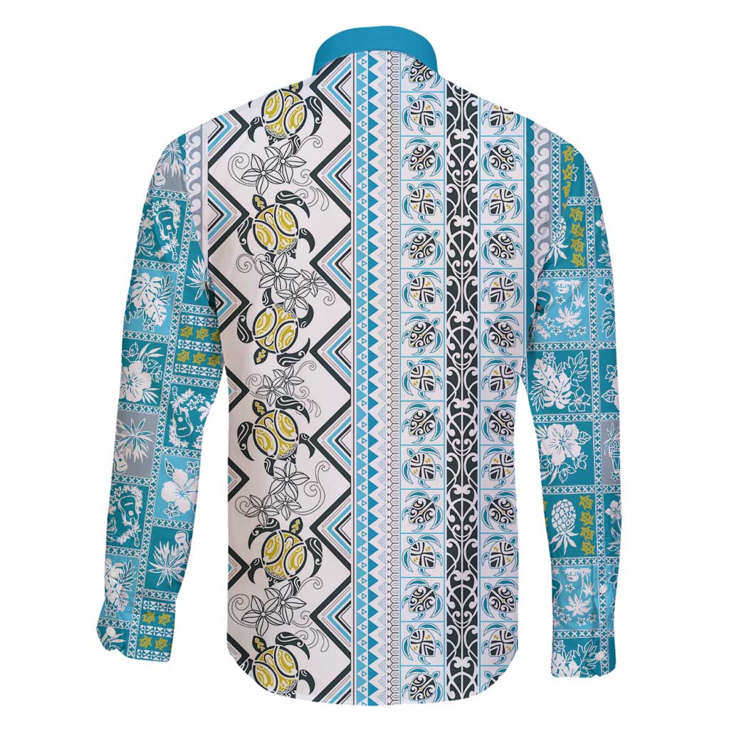 Hawaii Makahiki Turtle Family Matching Tank Maxi Dress and Hawaiian Shirt Blue Tapa Pattern LT05 - Polynesian Pride