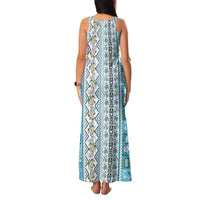 Hawaii Makahiki Turtle Family Matching Tank Maxi Dress and Hawaiian Shirt Blue Tapa Pattern LT05 - Polynesian Pride
