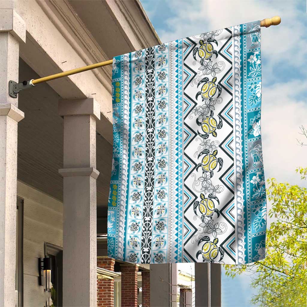 Hawaii Makahiki Turtle Garden Flag Blue Tapa Pattern - Polynesian Pride