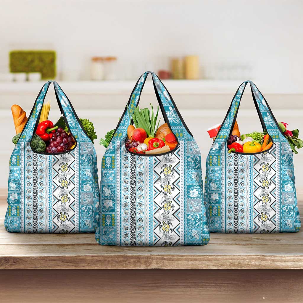 Hawaii Makahiki Turtle Grocery Bag Blue Tapa Pattern - Polynesian Pride