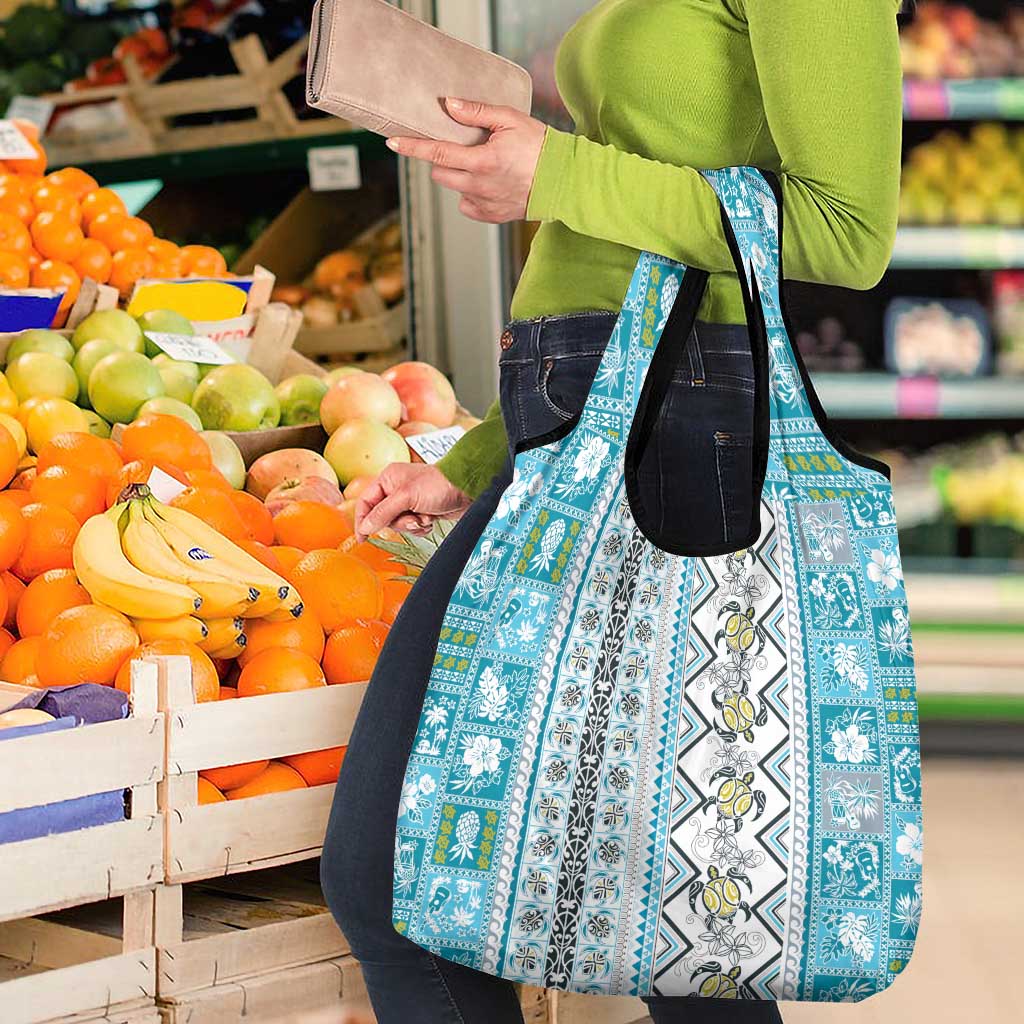 Hawaii Makahiki Turtle Grocery Bag Blue Tapa Pattern - Polynesian Pride