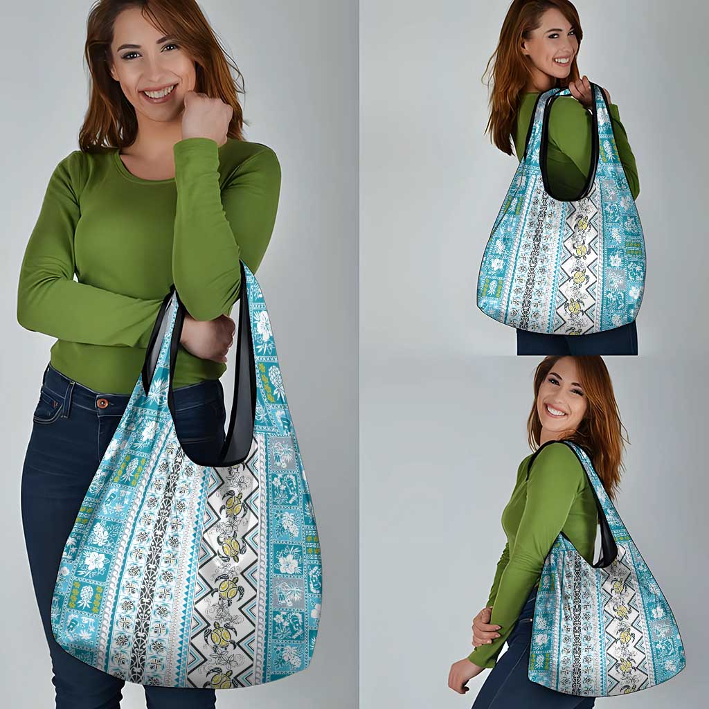 Hawaii Makahiki Turtle Grocery Bag Blue Tapa Pattern - Polynesian Pride