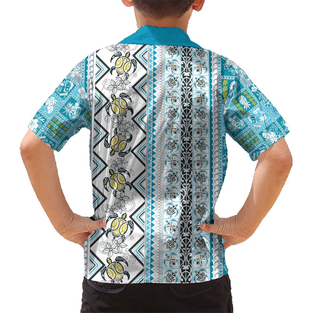 Hawaii Makahiki Turtle Hawaiian Shirt Blue Tapa Pattern - Polynesian Pride