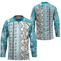 Hawaii Makahiki Turtle Hockey Jersey Blue Tapa Pattern - Polynesian Pride