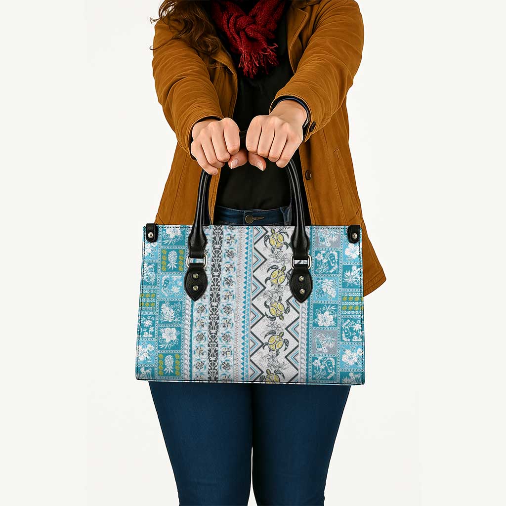 Hawaii Makahiki Turtle Leather Bag Blue Tapa Pattern - Polynesian Pride