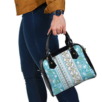 Hawaii Makahiki Turtle Shoulder Handbag Blue Tapa Pattern - Polynesian Pride