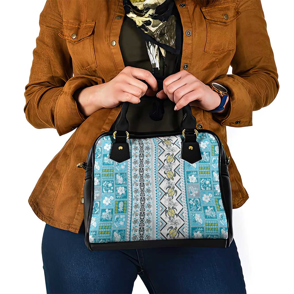 Hawaii Makahiki Turtle Shoulder Handbag Blue Tapa Pattern - Polynesian Pride