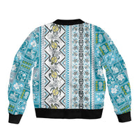 Hawaii Makahiki Turtle Sleeve Zip Bomber Jacket Blue Tapa Pattern - Polynesian Pride