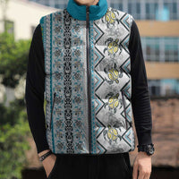 Hawaii Makahiki Turtle Sleeveless Puffer Jacket Blue Tapa Pattern - Polynesian Pride