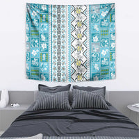 Hawaii Makahiki Turtle Tapestry Blue Tapa Pattern - Polynesian Pride