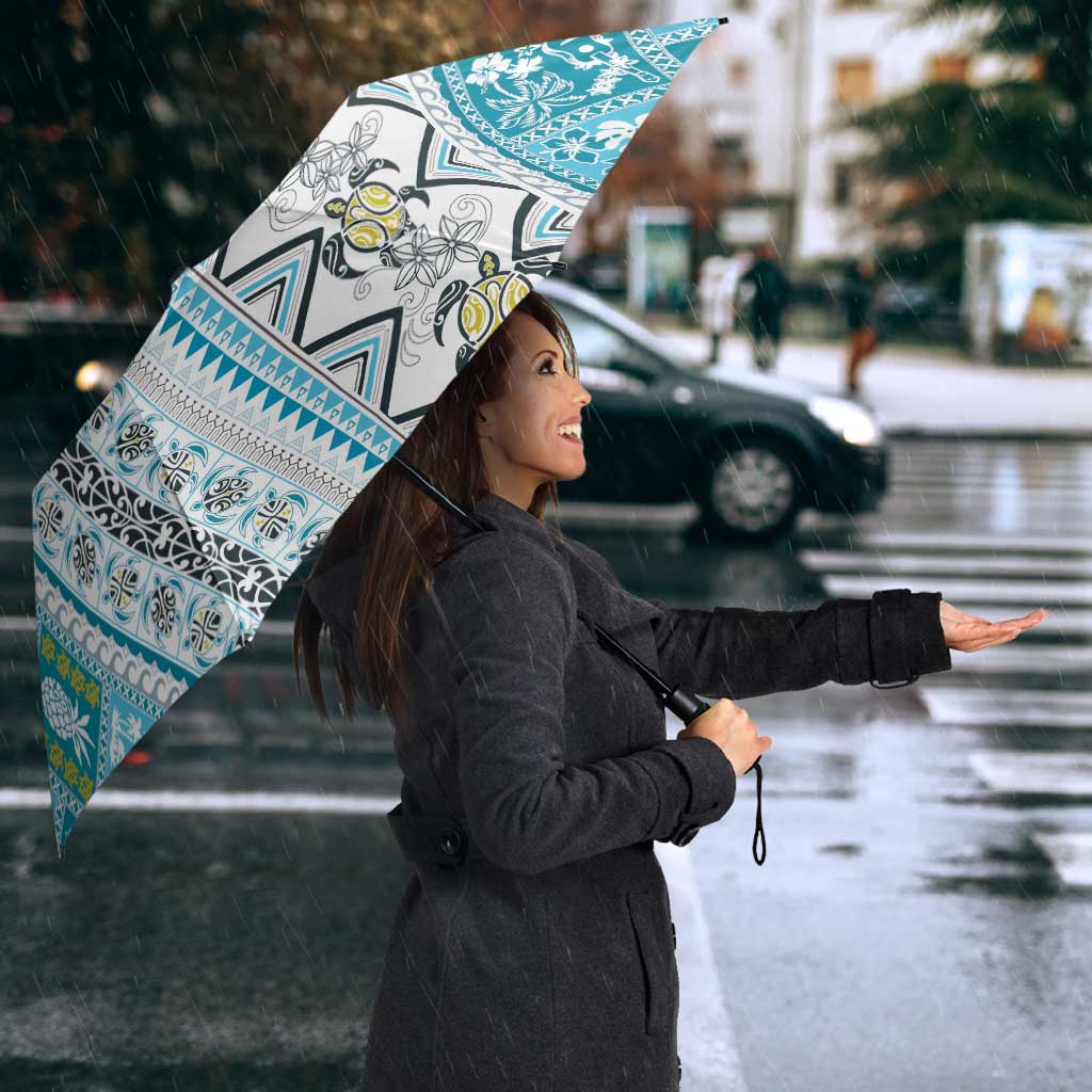 Hawaii Makahiki Turtle Umbrella Blue Tapa Pattern - Polynesian Pride