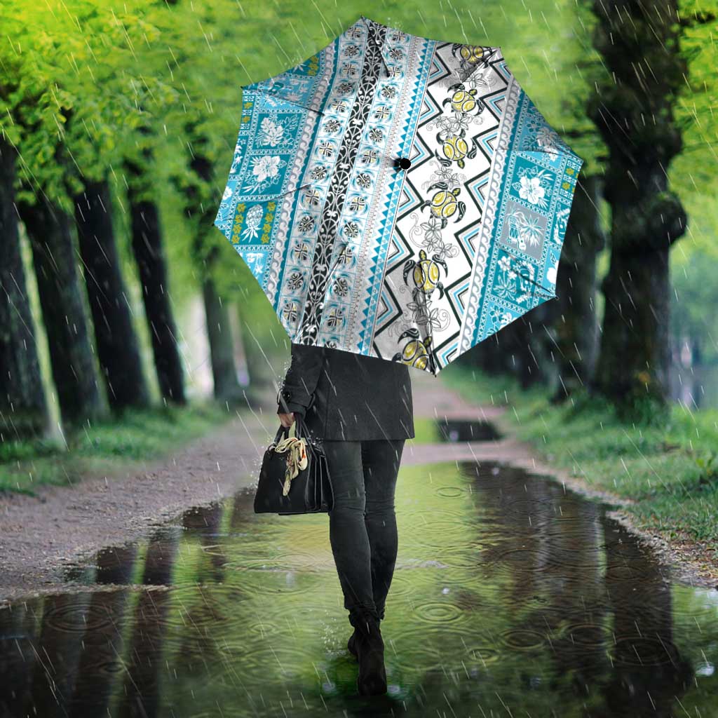 Hawaii Makahiki Turtle Umbrella Blue Tapa Pattern - Polynesian Pride