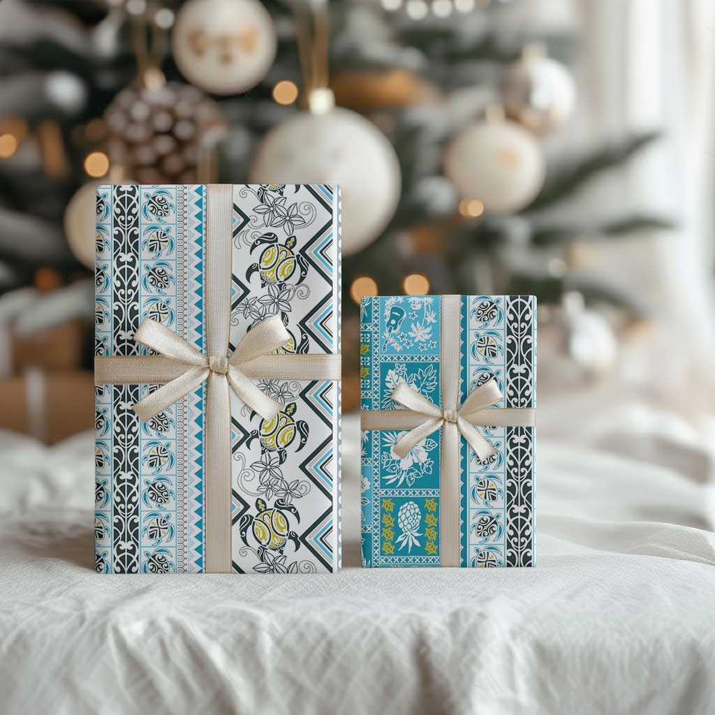 Hawaii Makahiki Turtle Wrapping Paper Blue Tapa Pattern - Polynesian Pride