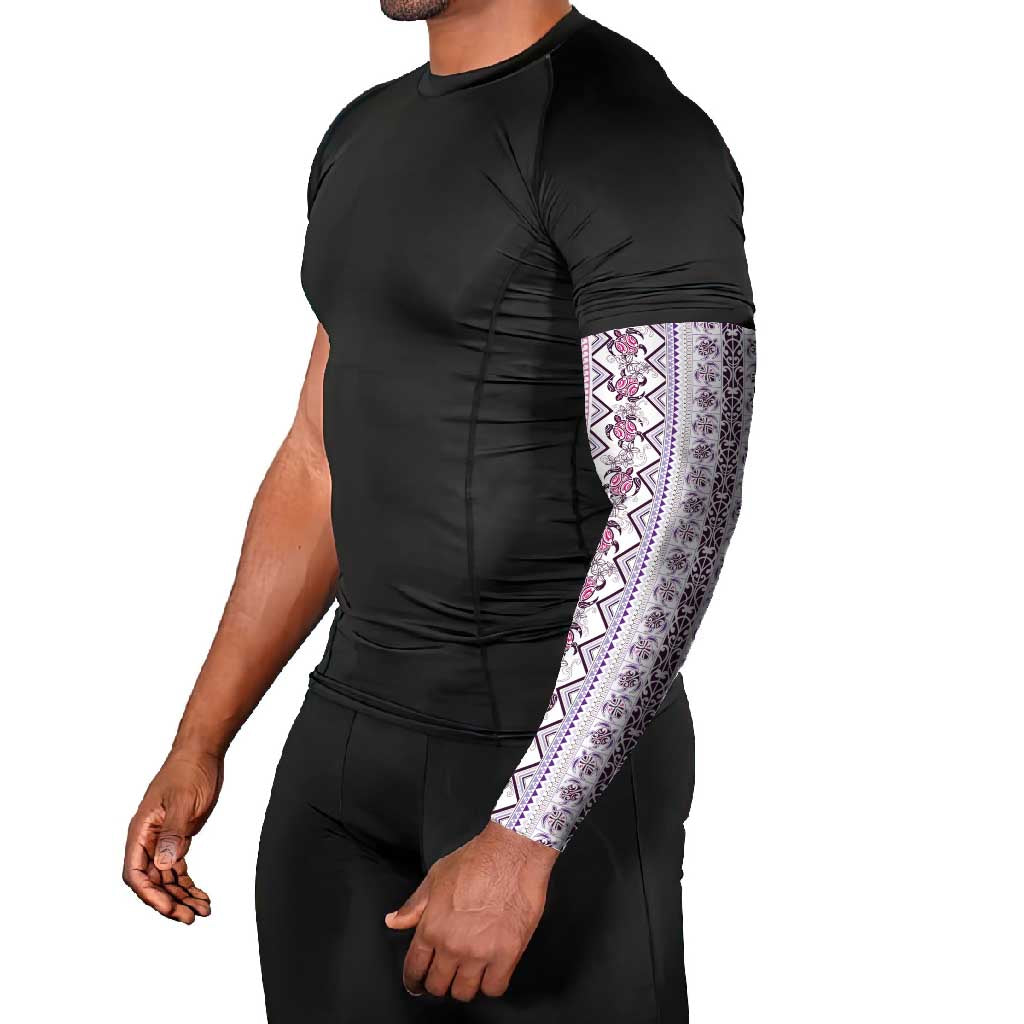 Hawaii Makahiki Turtle Arm Sleeves Violet Tapa Pattern - Polynesian Pride