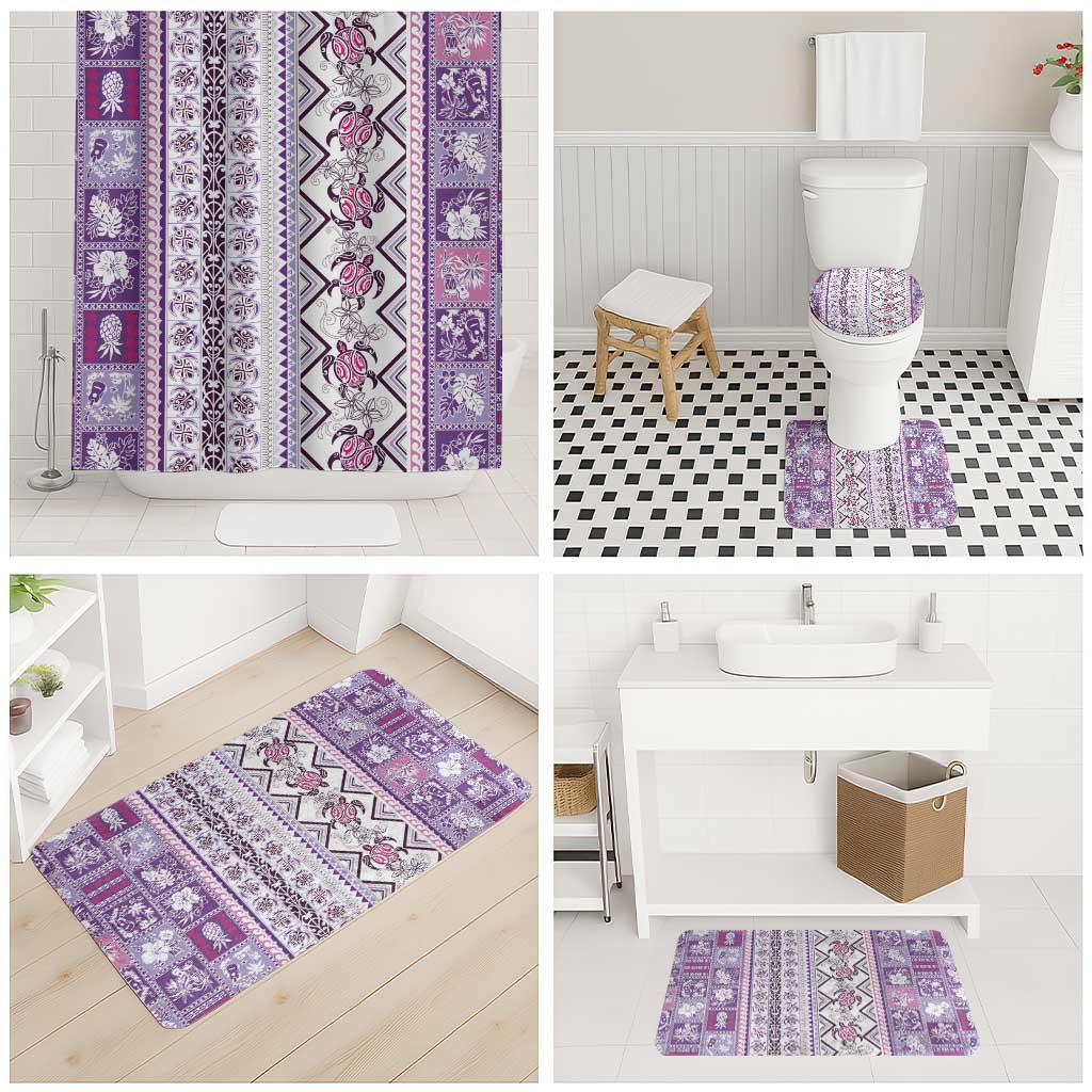 Hawaii Makahiki Turtle Bathroom Set Violet Tapa Pattern - Polynesian Pride