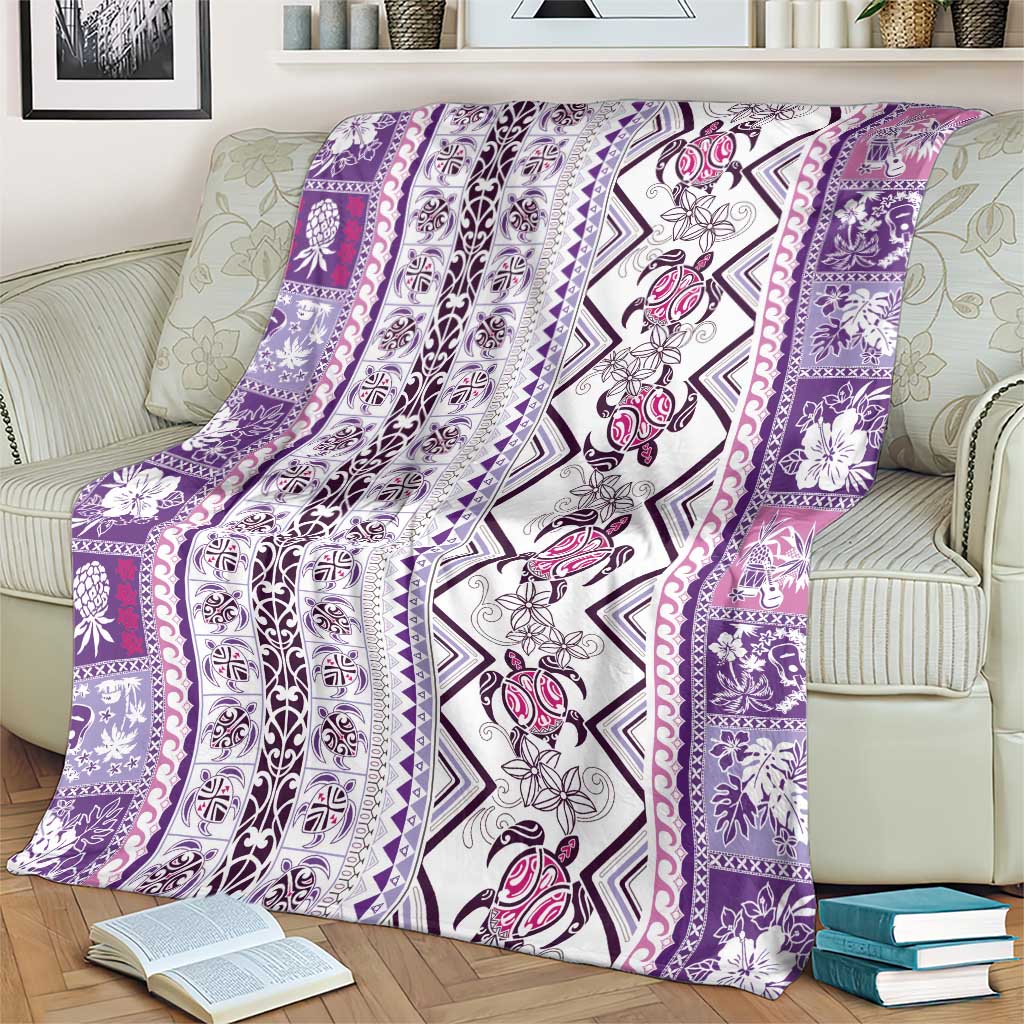 Hawaii Makahiki Turtle Blanket Violet Tapa Pattern - Polynesian Pride